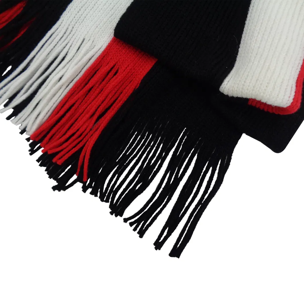Custom Wholesale Knitted Quality Color Stripe Sport Soccer Muffler Scarf