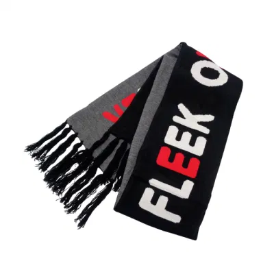 Wholesale Men Knitted Acrylic Jacquard Logo Scarf with Tassels